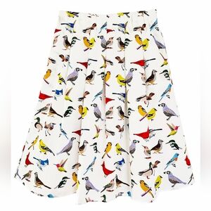 Leslie Evers "The Bird Skirt" A Line Box Pleated Cotton Poplin Skirt Size XL